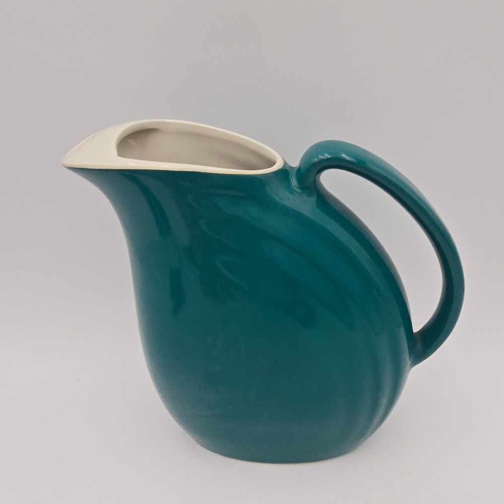 Vintage Hall China Art Deco Water Pitcher Teal Green Ceramic Ice Lip Pitcher